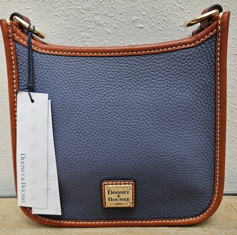 Dooney & Bourke Pebble Grain Small Messenger w/Guitar Strap Blue NWT - Picture 3 of 11